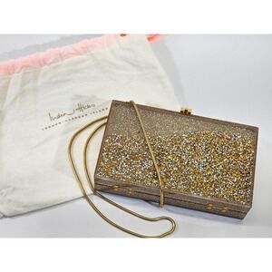 India Hicks Glitter Box Gold Silver Acrylic Clutch Crossbody Bag Evening Purse